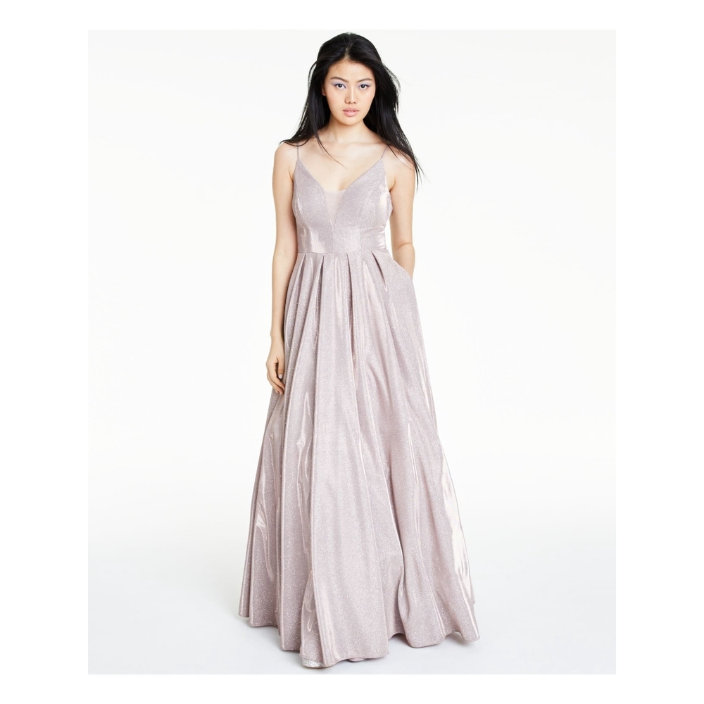 B Darlin Dress Shimmering Spaghetti Strap V Neck Full Length Pink Size 16
